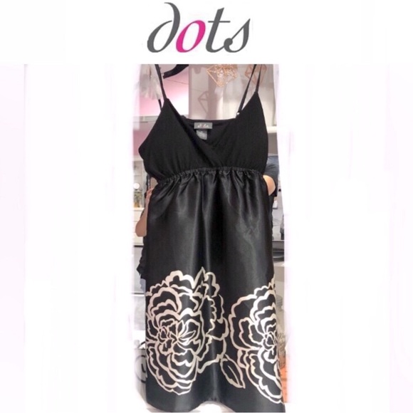 DOTS silky black with white floral bottom Spaghetti Strap Dress SizeM like new - Picture 10 of 11
